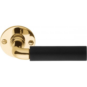 Deurkruk Timeless 1923MRR50 rond rozet messing ongelakt ebbenhout