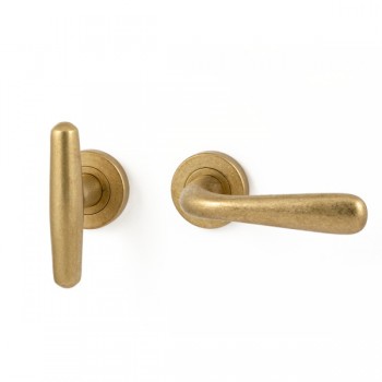 Deurkruk T model met deurkruk Silvia rechts messing getrommeld