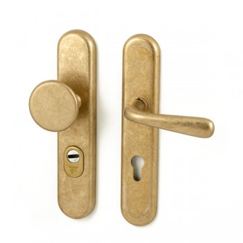 Veiligheidsset Kira met knop Basel en kruk Silvia messing getrommeld