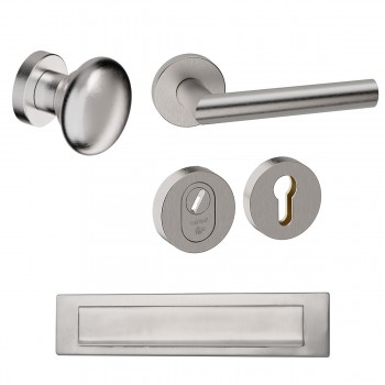 Voordeurset rond met knop Attival en deurkruk Toledo Inox