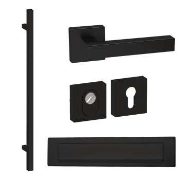 Voordeurset vierkant met greep Toronto 1160mm en deurkruk Geneve Puurzwart