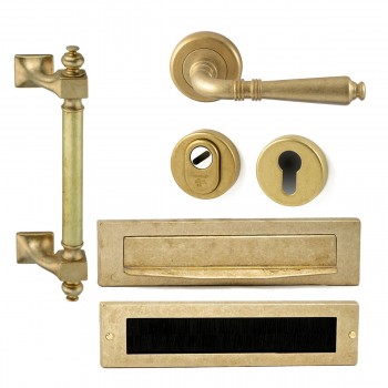 Complete voordeurset met greep Monaco messing getrommeld