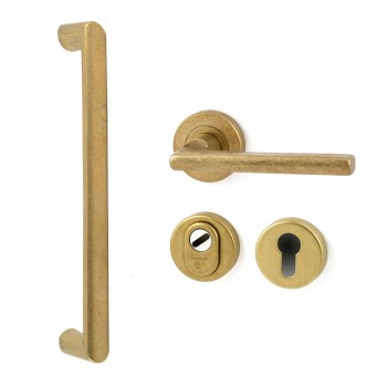 Voordeurset met greep Sara messing getrommeld