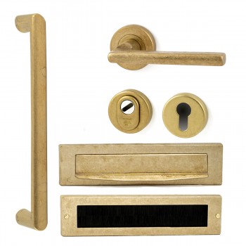 Complete voordeurset met greep Sara messing getrommeld