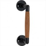 Deurgreep Ton rond rozet mat zwart teak