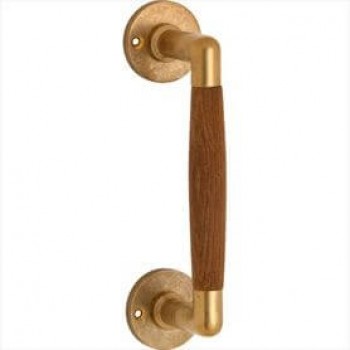 Deurgreep Ton rond rozet messing getrommeld ongelakt teak Deurgreep Ton rond rozet messing getrommeld ongelakt teak