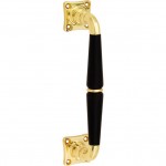 Deurgreep Antique vierkant rozet messing gepolijst gelakt ebbenhout