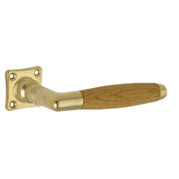 Deurkruk Ton vierkant rozet messing getrommeld ongelakt teak Deurkruk Ton vierkant rozet messing getrommeld ongelakt teak