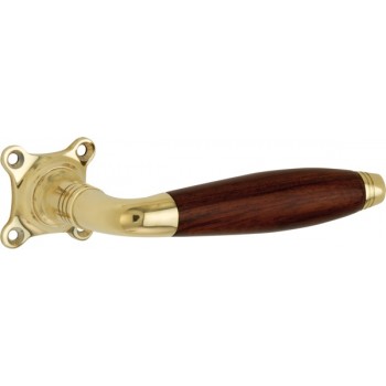 Deurklink Bonton klaverrozet messing bubinga Deurklink Bonton klaverrozet messing bubinga