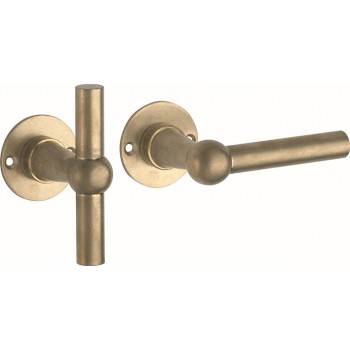 Deurkruk Chemin de Fer TL combi 100mm rond rozet messing getrommeld ongelakt