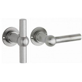 Deurkruk Chemin de Fer TL combi 85mm rond rozet mat nikkel ongelakt