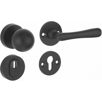 Veiligheidsset Linea mat zwart kogel voordeur KT