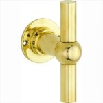 Deurkruk Chemin de Fer T 100mm (enkel) rond rozet messing ongelakt