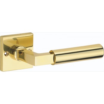 Deurkruk Bauhaus Style vierkant rozet messing ongelakt Deurkruk Bauhaus Style vierkant rozet messing ongelakt