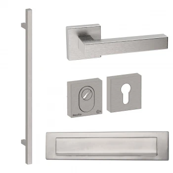 Voordeurset vierkant met greep Toronto 1160mm en deurkruk Geneve Inox Voordeurset vierkant met greep Toronto 1160mm en deurkruk Geneve Inox