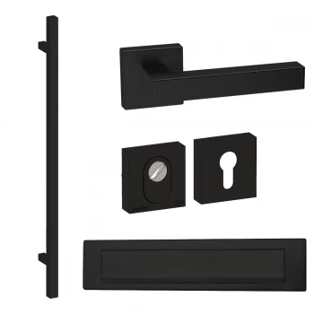 Voordeurset vierkant met greep Toronto 1160mm en deurkruk Geneve Puurzwart Voordeurset vierkant met greep Toronto 1160mm en deurkruk Geneve Puurzwart