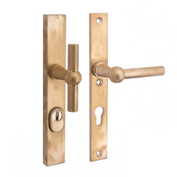 Veiligheidsset smal Chemin de fer messing getrommeld ongelakt voordeur KT Veiligheidsset smal Chemin de fer messing getrommeld ongelakt voordeur KT